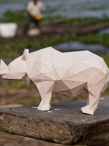 One Horned Rhino, Water Hyacinth Paper Polyart Sculpture