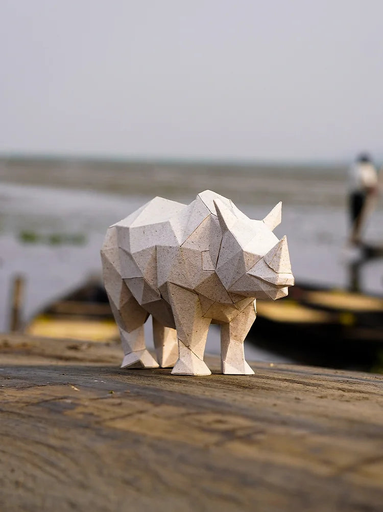 One Horned Rhino, Water Hyacinth Paper Polyart Sculpture