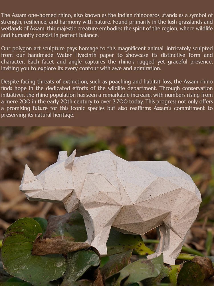 One Horned Rhino, Water Hyacinth Paper Polyart Sculpture