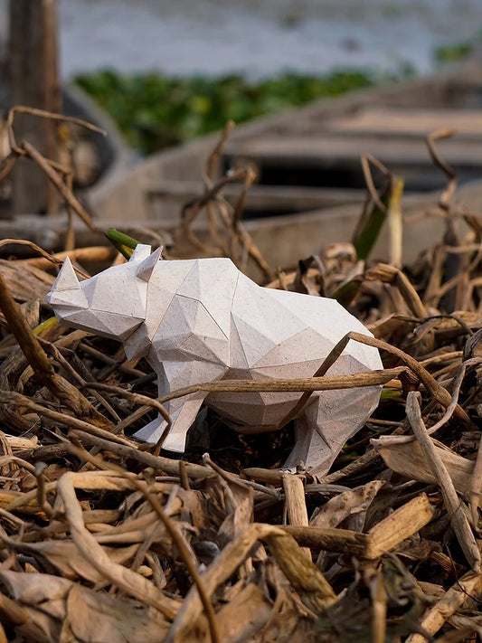 One Horned Rhino, Water Hyacinth Paper Polyart Sculpture