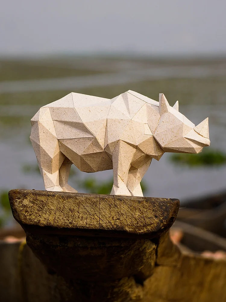 One Horned Rhino, Water Hyacinth Paper Polyart Sculpture