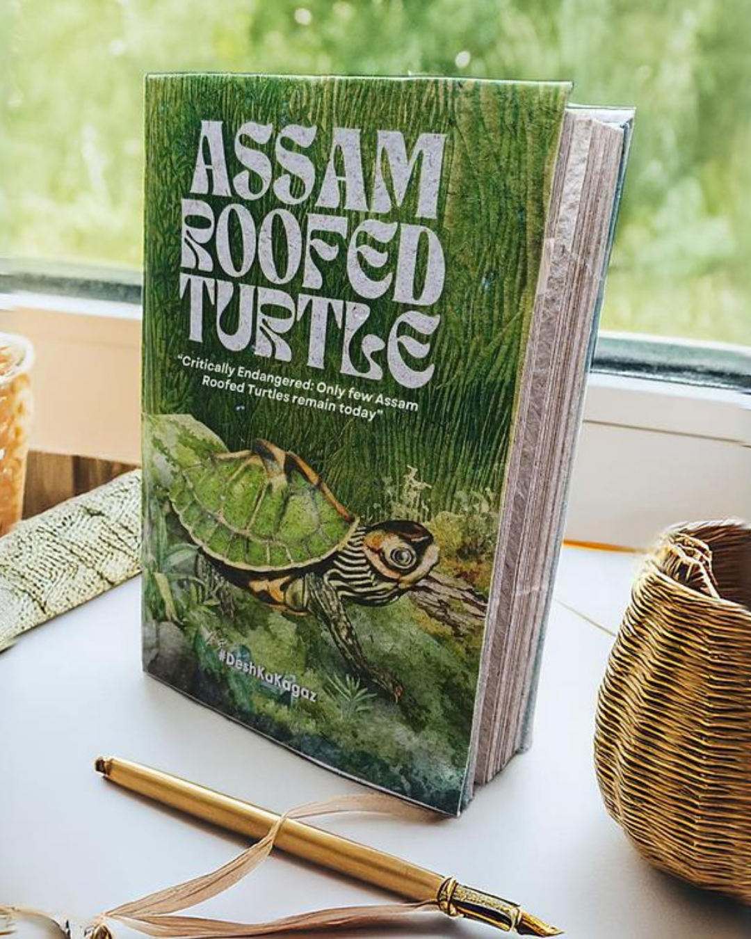 "Greater Adjutant Stork Print",  Plain Journal, Handmade From Water Hyacinth