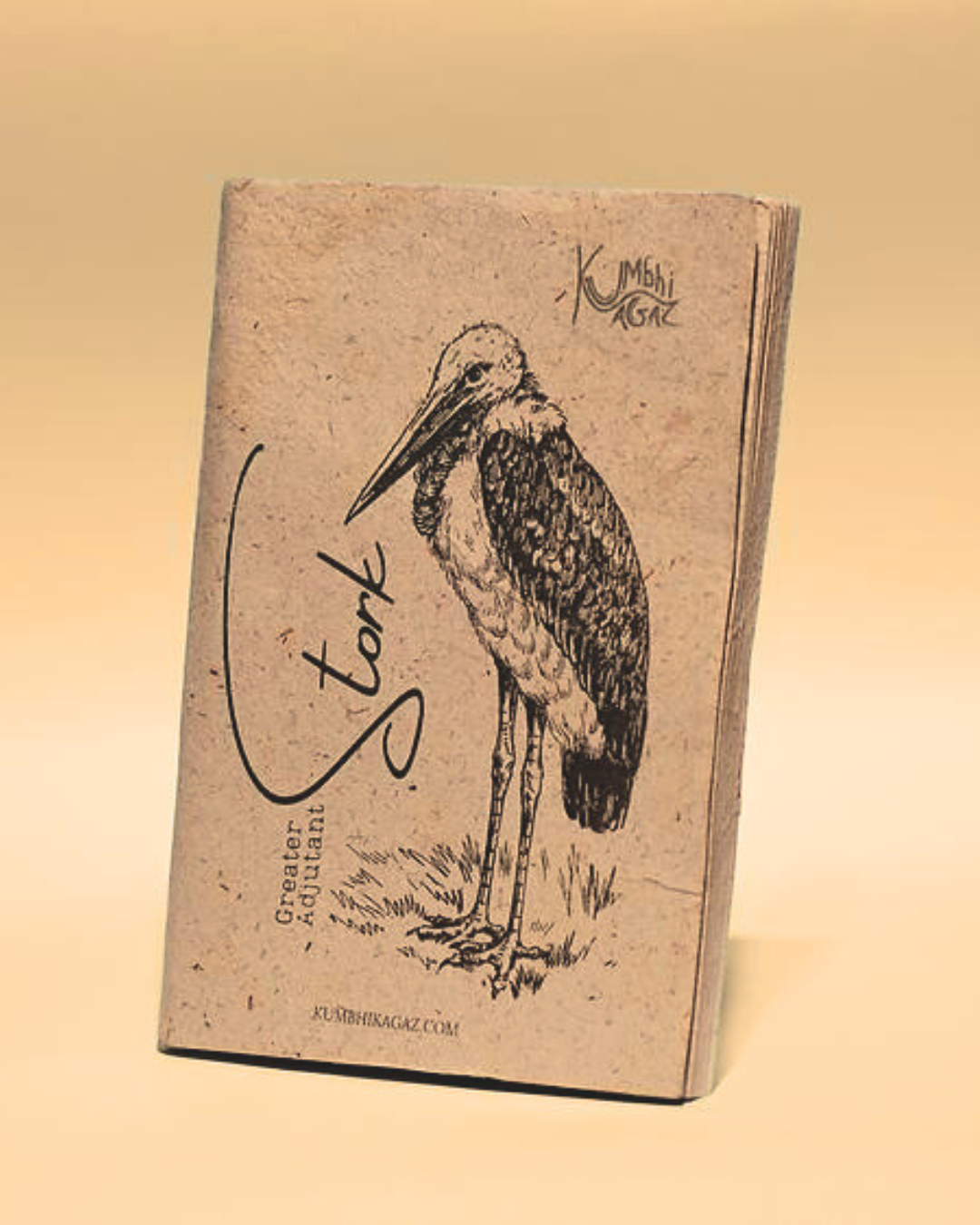 "Greater Adjutant Stork Print",  Plain Journal, Handmade From Water Hyacinth