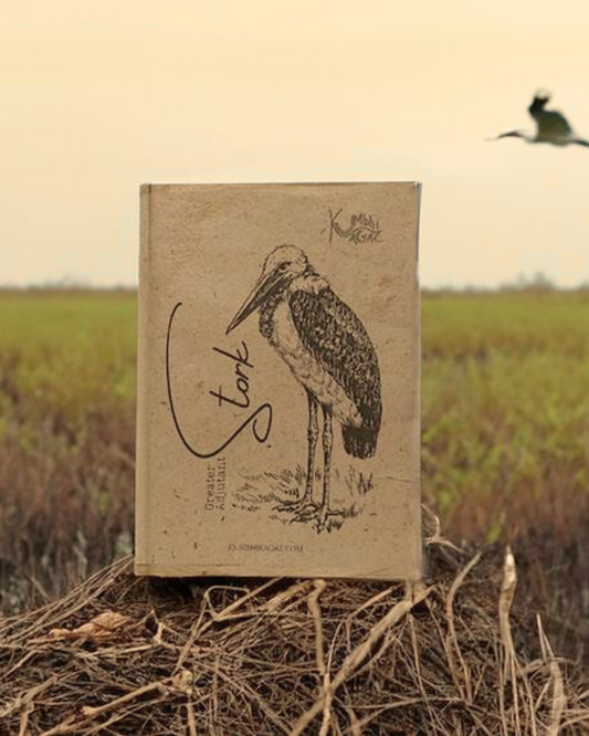 "Greater Adjutant Stork Print",  Plain Journal, Handmade From Water Hyacinth